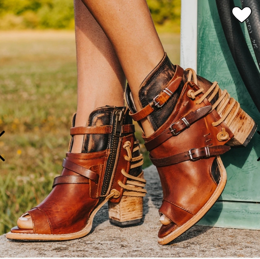 Freebird by Steven Brown Leather Cutout Ankle Booties